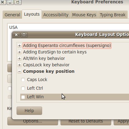 Keyboard Preferences: compose key